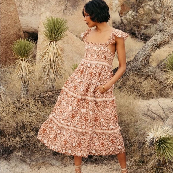 Cleobella Dresses & Skirts - NWOT Cleobella White and Burnt Orange Midi Dress